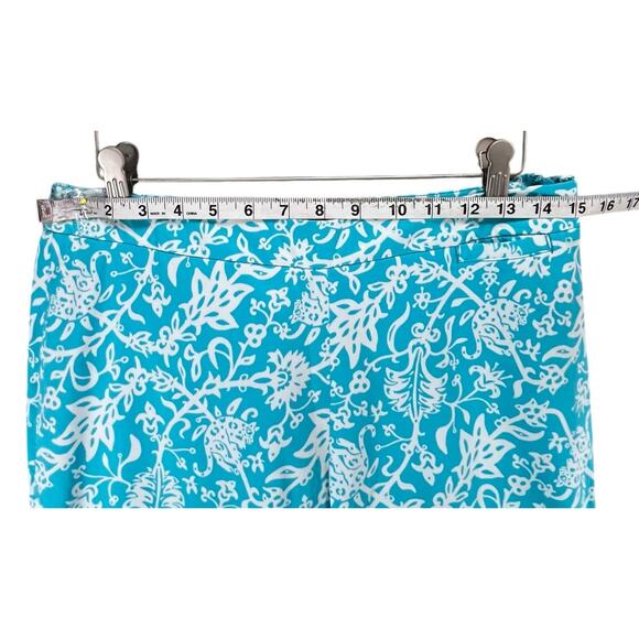 Lilly & Van Chino Pants Women 6 Blue White Floral Tiger Crop Stretch Tropical - Picture 5 of 12